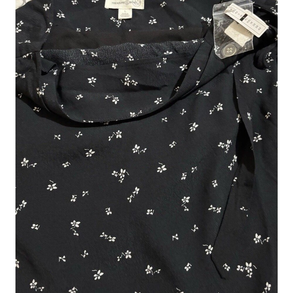 Treasure & Bond Nordstrom Ditsy Floral Wrap Midi Skirt L Black White Boho NWT - Picture 6 of 7